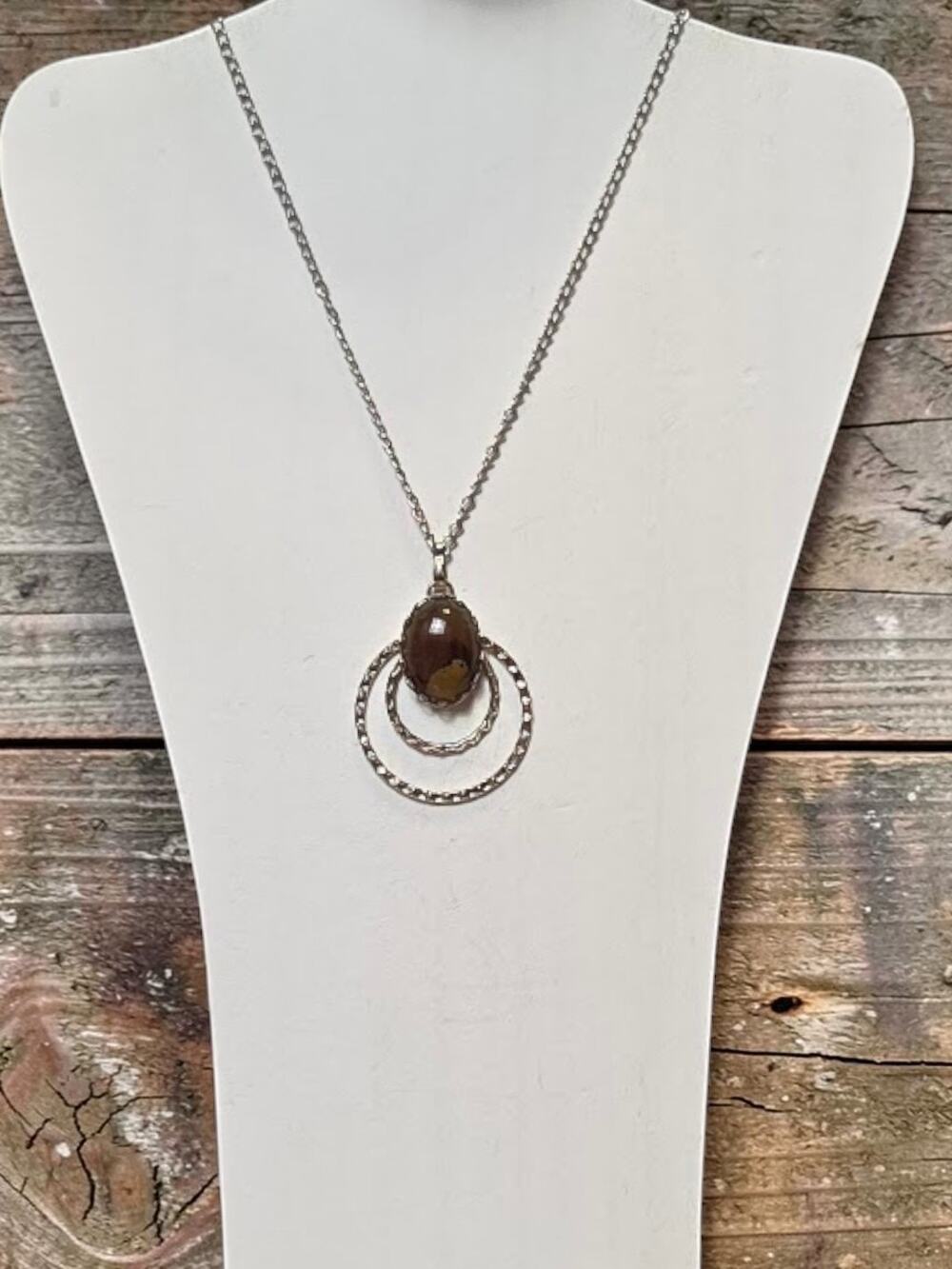 Vintage Silver Necklace With Tiger Eye Stone Pendant